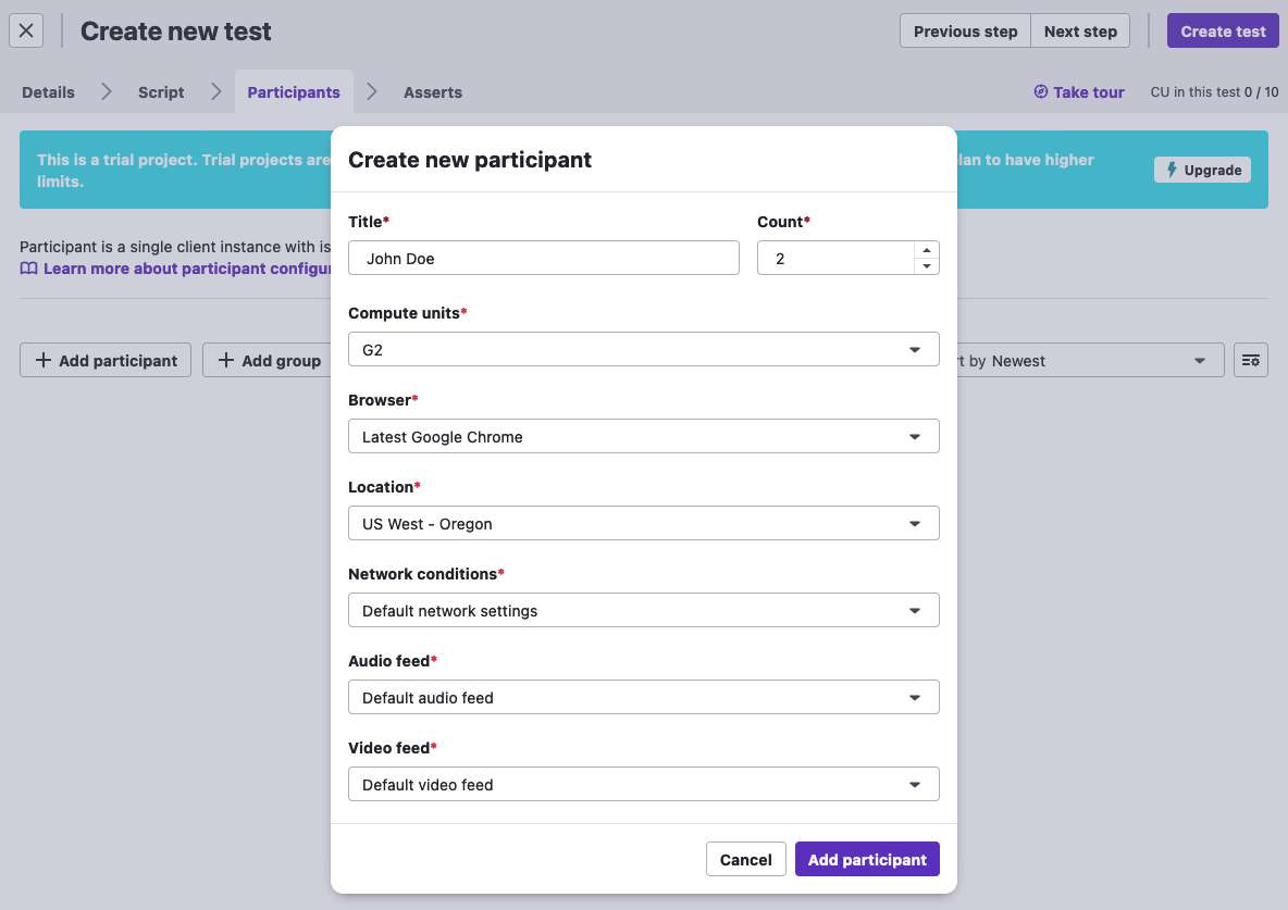 Filled participant configuration