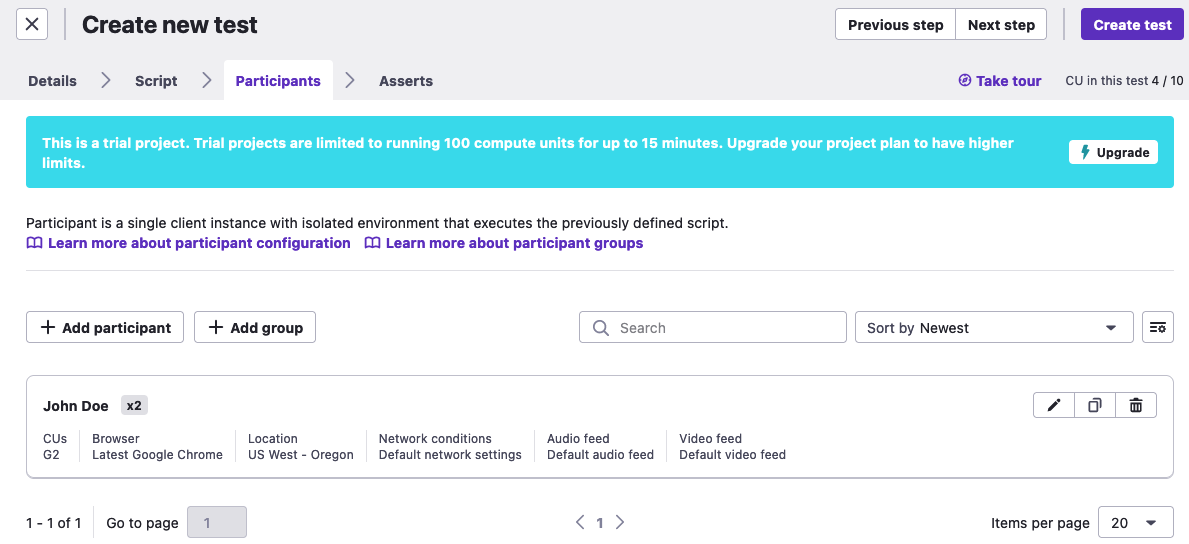 Filled participants view