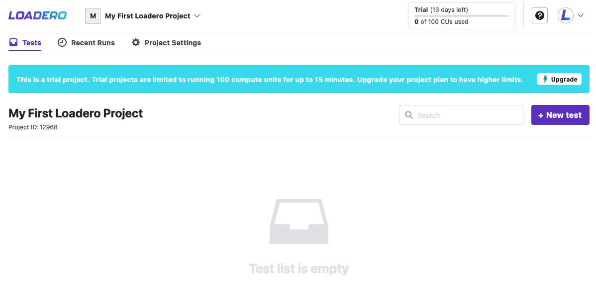 Project tests view